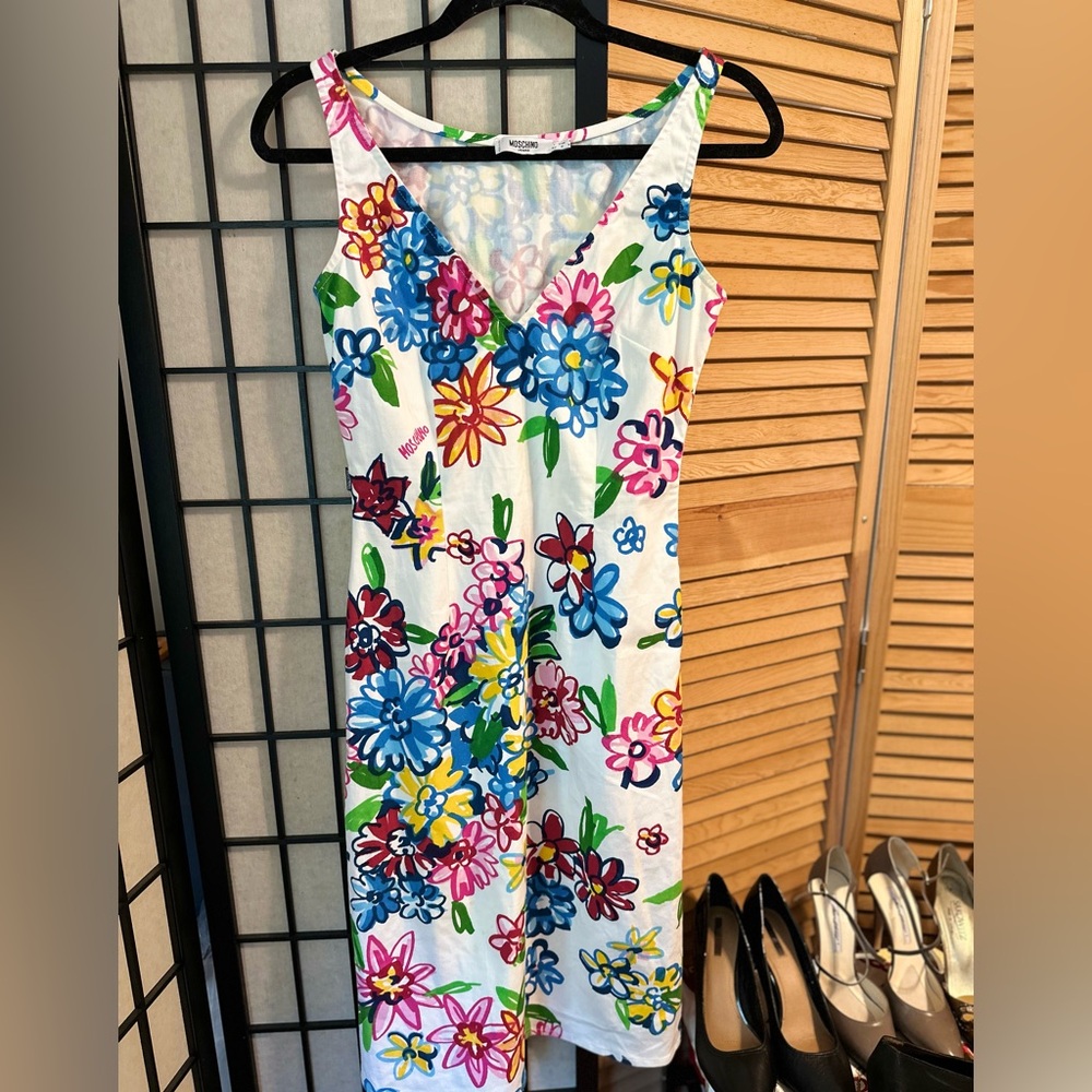 Moschino White Floral Midi Dress